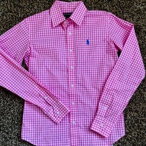Pink Gingham Ralph Lauren Long Sleeve Button Down Shirt